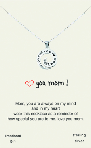 Love you! mom silver pendent