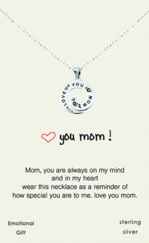 Love you! mom silver pendent